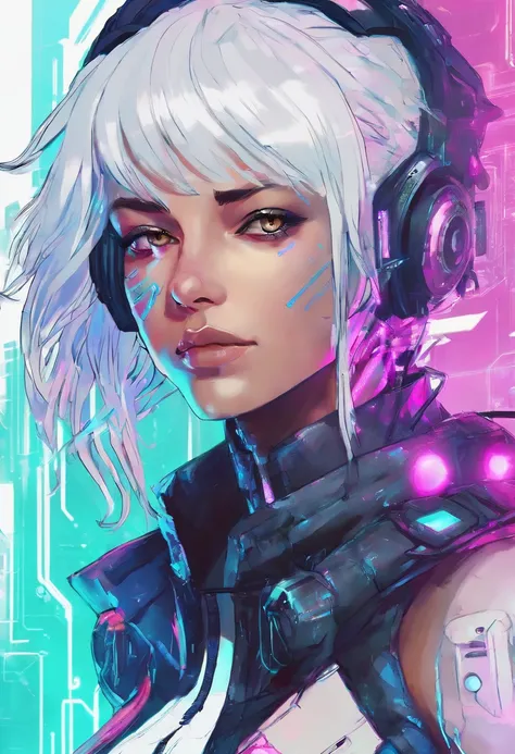 1 male, white hair, male with female features , netrunner