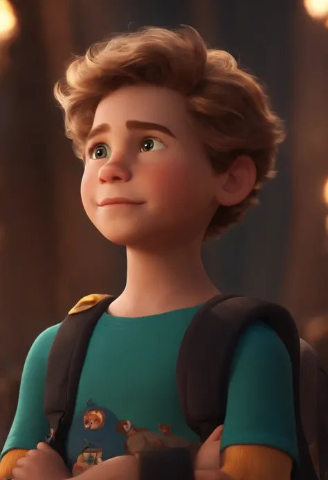 Image of a boy for a story in a YouTube video in Pixar format, Hes the little allabester, Hes the class leader, Hes outgoing, Playful and gets up for a lot of things, cabelo curto