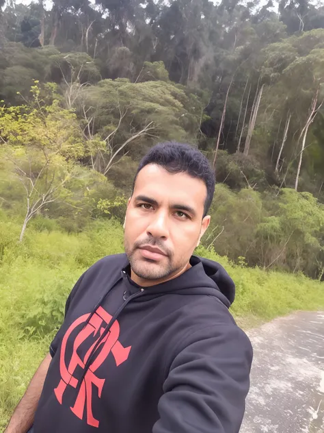 there is a man taking a selfie in a park, in front of a forest background, david rios ferreira, icaro carvalho, andres rios, gui guimaraes, (38 years old), Henry Alvim Correa, carmelo blandino, mateus 9 5, in sao paulo, emad mostaque, perez fabian