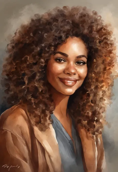 Theres a young woman with curly hair smiling in a mirror, uma foto de Alexander Brook, pexels, arte de processo, Menina africana de pele clara, lindo bonito, cabelos cacheados, afro encaracolado, bonito bonito, curly middle part haircut, katelynn mini esti...