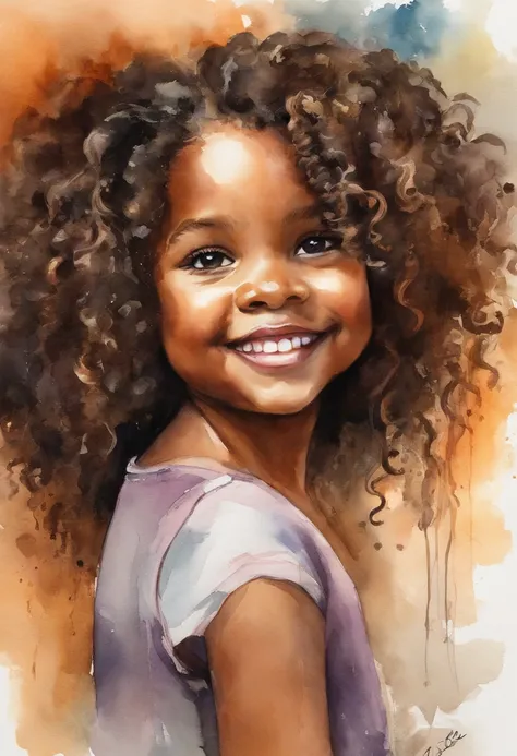 There is a 5-year-old,  com cabelos cacheados sorrindo em um espelho, uma foto de Alexander Brook, pexels, arte de processo, Menina africana de pele clara, lindo bonito, cabelos cacheados, afro encaracolado, bonito bonito, curly middle part haircut, kately...