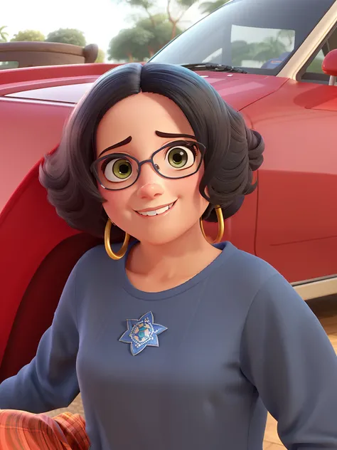 Mulher parda com cabelo curto e crespo no estilo pixar,