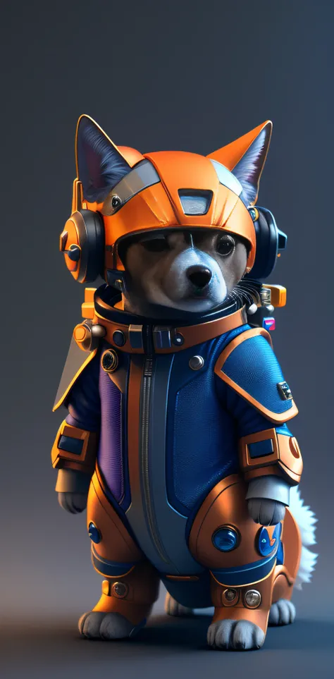 There is a dog in a spacesuit and a helmet, cyborg puppy, cute 3 D rendering, rendering in redshift, stylized in 3 D, cyberpunk cat, sci-fi character rendering, sci-fi character, stylized 3d rendering, stylized to 3d rendering, 3 D rendering character art ...