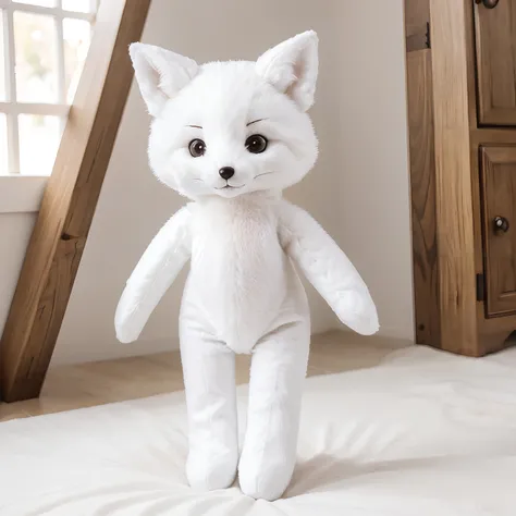 Bipedal white fox doll