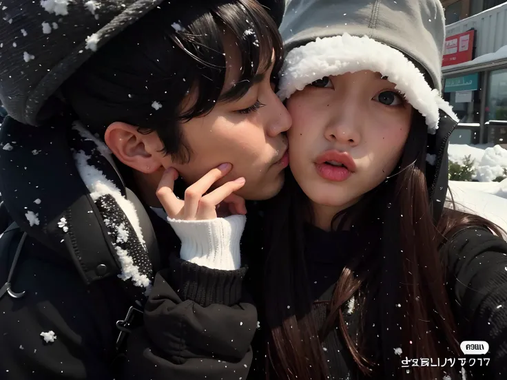 Man kissing a woman in the snow with a hat, Bae Suzy, beijando juntos fofos, Ulzzang, Jinyoung Canela, (neve), foto do perfil, Nevando, Ji-Min, 1 1 1 1, jia, Sha Xi, na neve, frio, Kim Siwoo, hot, por, beijo lindo, Sakimichan, Lovely couple