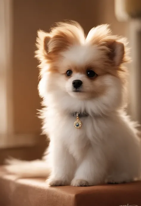 Create an animated Disney-Pixar poster titled "CiCi" with a pomapoo on the cover. The pomapoo should be black and hair white on her chest and stomach and her legs should be all white, aswell as white on her under chin. she should have some white fur on her...