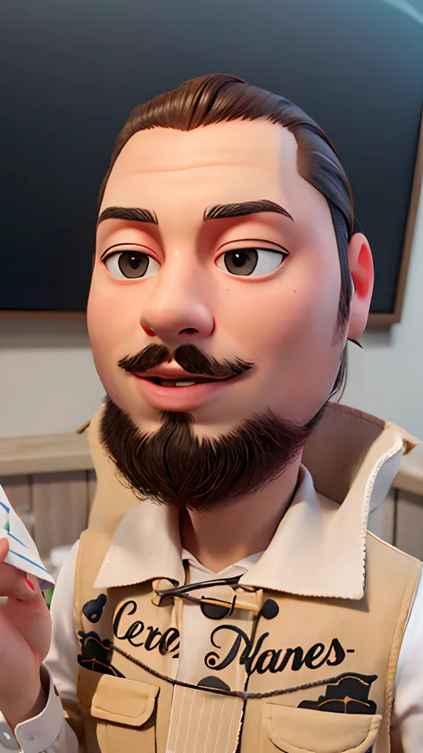 Homem com barba e bigode , Personagem de close up, retrato de personagem de closeup, Personagem close up, closeup retrato de personagem, close-up do personagem, Iconic character of high detail, 3D estilizado, Personagem altamente detalhado, Caractere estil...