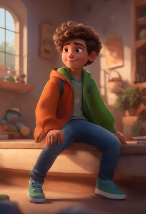 Image of a boy for a story in a YouTube video in Pixar format, Hes the little allabester, Hes the class leader, Hes outgoing, Playful and gets up for a lot of things, cabelo curto