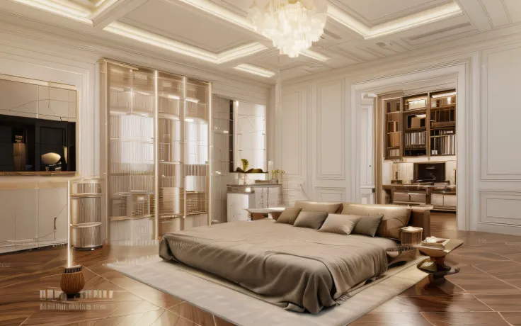 bedroom,arafed living room with a large couch and a table, neoclassical living room, luxurious environment, relaxing environment...