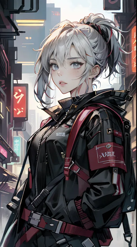 anime - style image of a woman with a sword and a backpack, guweiz, badass anime 8 k, wearing japanese techwear, artwork in the style of guweiz, anime style 4 k, e-girl, e - girl, cyberpunk streetwear, from arknights, anime style. 8k, digital cyberpunk ani...