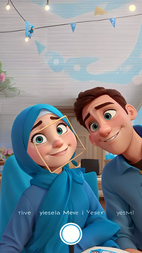 Casal estilo Disney pixar, alta qualidade, melhor qualidade,blue hijab