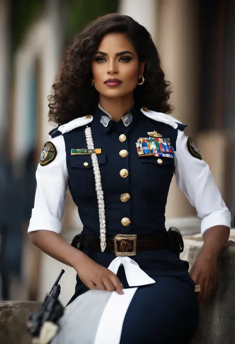 Policial do Bope rio de janeiro vestido com colete preto e rosto carioca e cabelo corte militar e pele branca