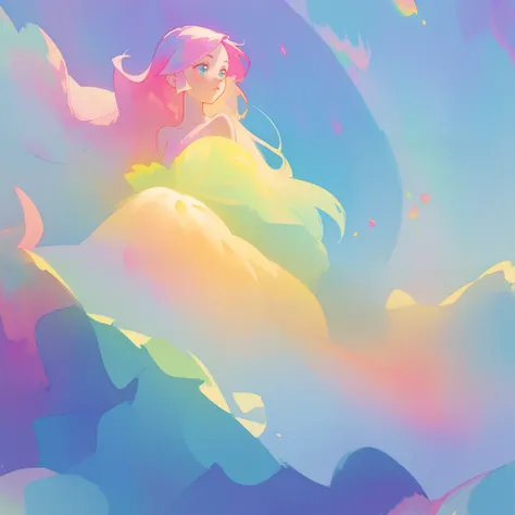 beautiful girl in flowing colorful gradient ballgown, puffy multi-layered ballgown, long flowing colorful hair, vibrant pastel colors, colorful, watercolor illustration, masterpiece, best quality, sharp focus, intricate detail, highly detailed, 8k resoluti...