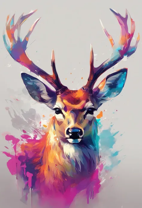 Beautiful Vibrant deer art painting , solid light color background