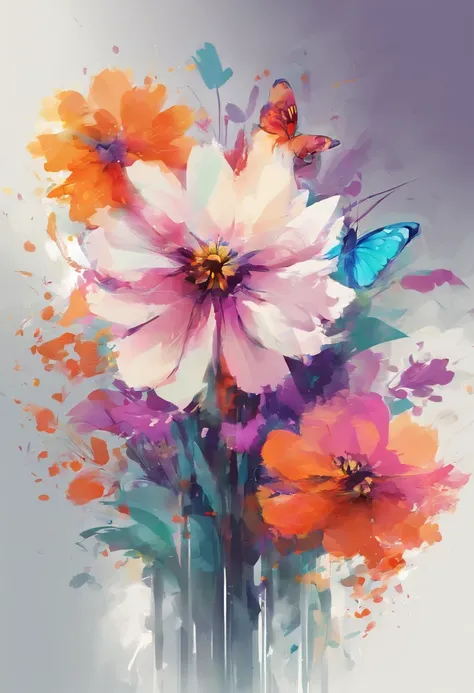 Beautiful Vibrant flower art painting , solid light color background