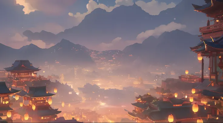 anime scenery of a city with a mountain in the background, ross tran. scenic background, dreamy indian town, overwatch splash art, screenshot from overwatch, atey ghailan 8 k, legend of korra setting, rossdraws global illumination, detailed scenery —width ...