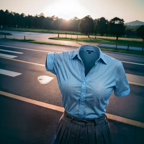 sailor suit, dark blue collar, white shirts, short sleeve, school, dark blue skirt, black skirt, (invisible, no humans:1.7, head...