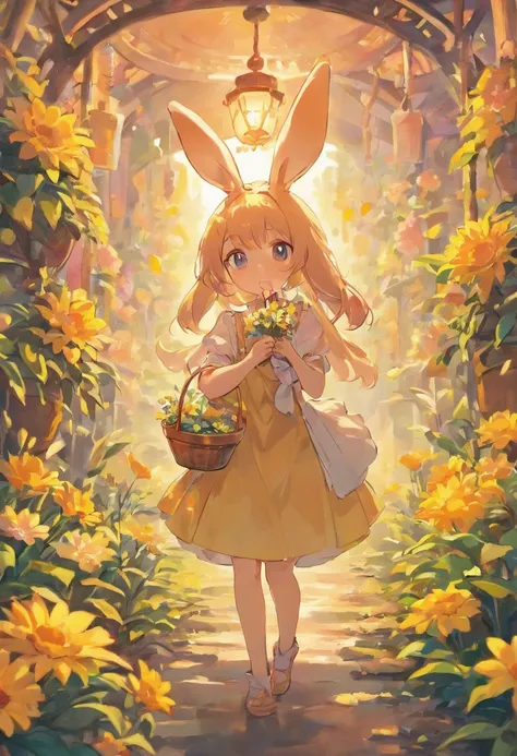 "Rabbit" You happy goddess soft cute rabbit holding bucket flower