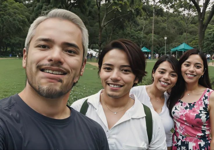 Theres a group of people together in a park, Directed by: Nandor Soldier, In Sao Paulo, no Parque, Parque em segundo plano, em um parque, em um parque, em um parque da cidade, com um parque ao fundo, Fotografia selfie 8k, Directed by: Veronica Ruiz de Vela...