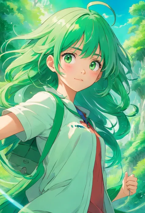 Green hair　teens girl