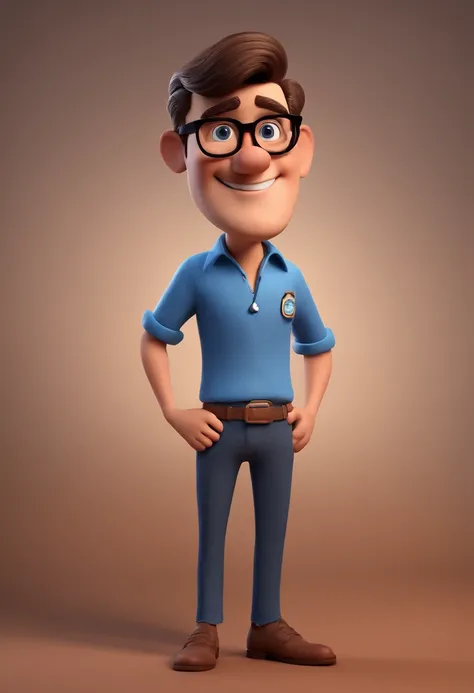 Cartoon character of a man with black glasses and a blue shirt, animation character, Caractere estilizado, animation style rendering, 3D estilizado, Arnold Maya render, 3 d render stylized, toon render keyshot, Personagem 3D, Personagem 3D, 3d rendering st...