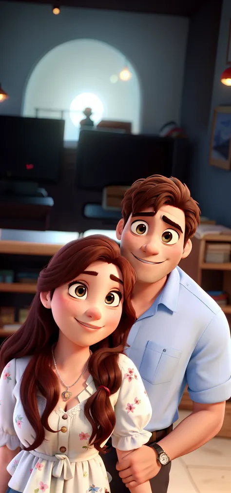 romantic couple, igual aos filmes Disney Pixar com fundo de fogos