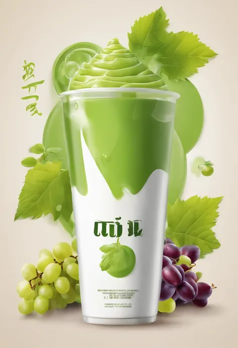 Advertising for milk tea, with many green grape