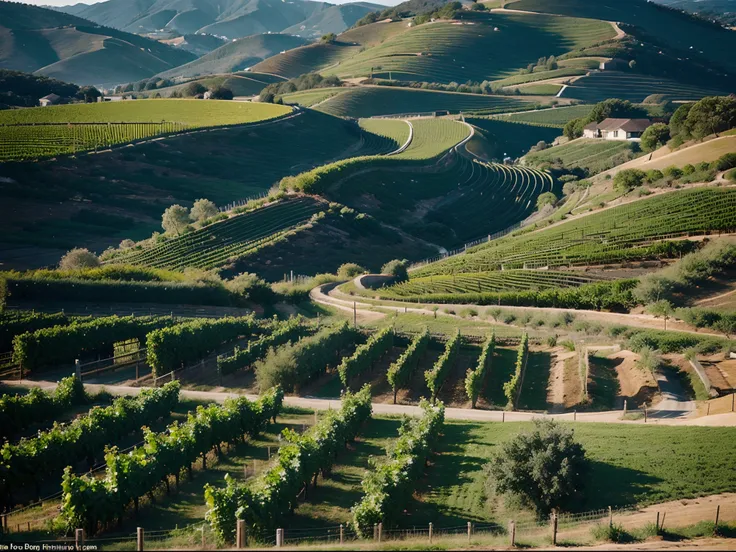 Charming Vineyards: Rows of lush grapevines stretching across the landscape, creating a picturesque and serene setting.