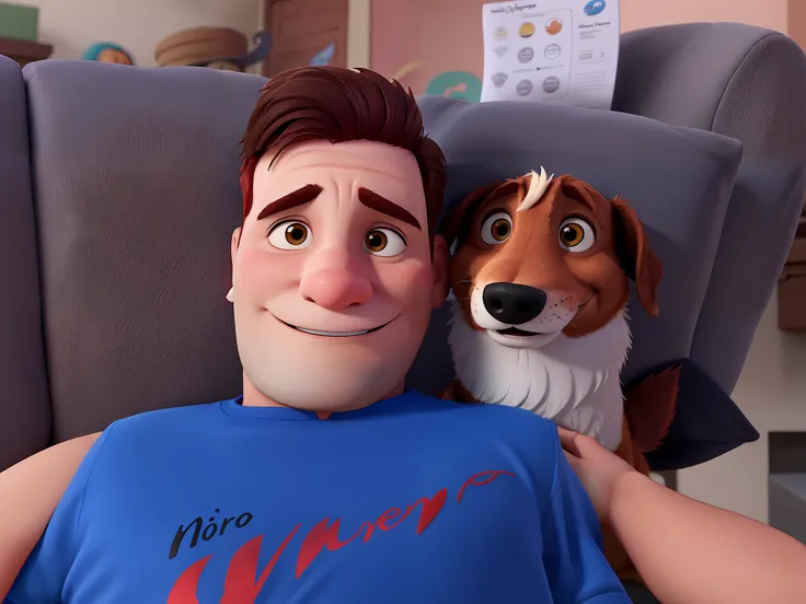 Um homem moreno feliz com o seu cachorro, disney pixar melhor qualidade .