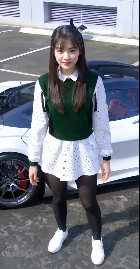 Real Japan cute girl with red lips, white McLaren