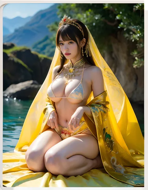 (heavy breasts)、top-quality、​masterpiece、超A high resolution、（White Ragon Armor）、(((Colossal tits))),dragon armor、(((Detailed Micro Bikini))),(Wearing a beautiful crown made of jewels),(Photorealsitic:1.4)、Raw photo、女の子1人、(((Random hair))、(((Take different ...