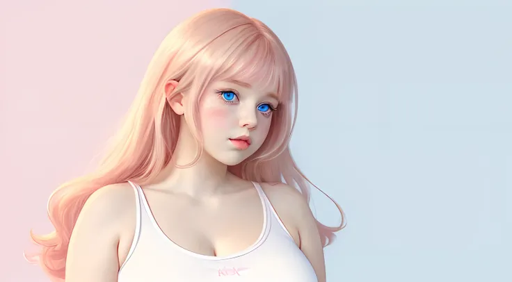 a cute little girl, pink lips, wearing a silky white tank top, in the princess color palette, an anime illustration of her face, animated gifs, hand-drawn animation, charming sketches, soft and bright, hazy romanticism, superplane style, white--air backgro...