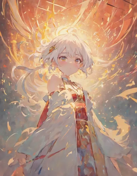 anime girl , white hair, modern