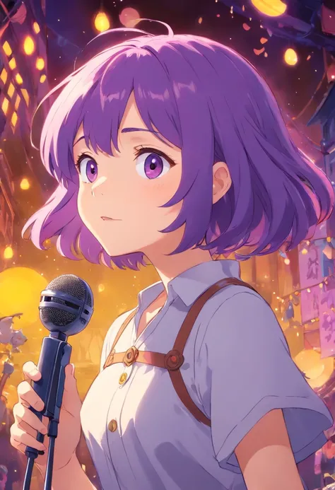 Megurine Luca、Purple hair、Hold the microphone and sing