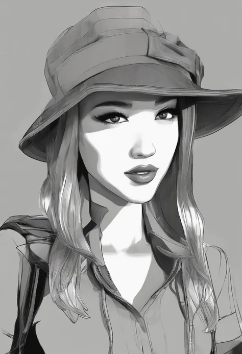 A  girl, K-pop star, Drawn in noir style, Setting Noir, Drawn in noir style, The Art of Comics