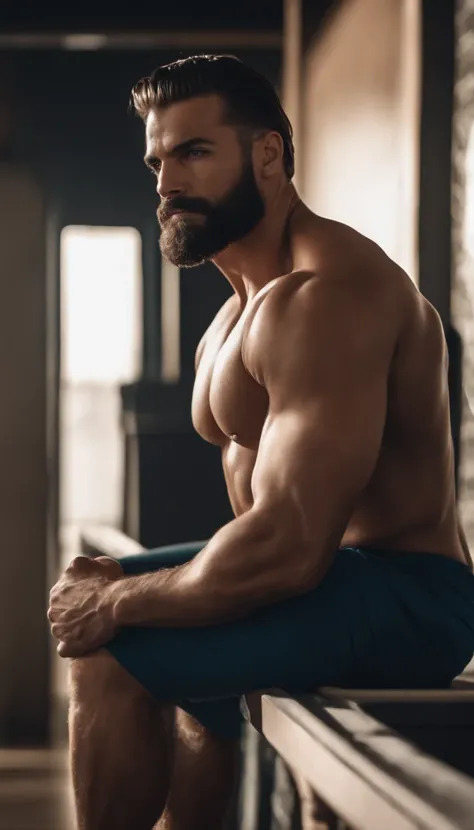 (a melhor qualidade,8k,Realista),Homem bonito,Barba abundante,macho,olhos azuis,cabelos castanhos,good muscles,Corpo inteiro,na camisa