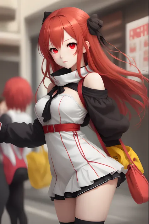 Make an anime girl with red hair and red eyes