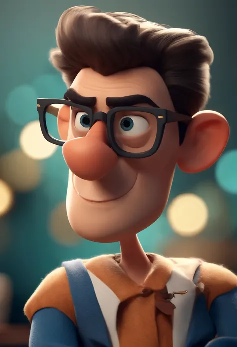 Cartoon character of a man wearing black glasses and a blue shirt, um personagem animado, Caractere estilizado, animation style rendering, 3D estilizado, Arnold Maya render, 3 d render stylized, toon render keyshot, Personagem 3D, Personagem 3D, 3d renderi...