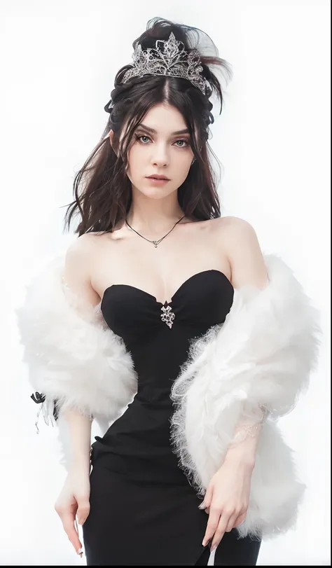 (High quality: 1.3), cinematic shot, masterpiece, (sharp focus: 1.5), (photorealistic: 1.3), medium portrait of (a beautiful young vampire woman, pale skin, gothic, still proud and fierce, straight black short bob hair, dark look, dressed in a highly detai...