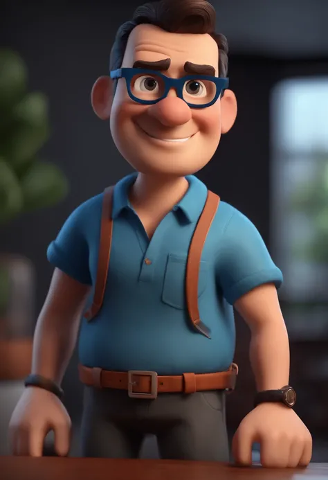 Cartoon character of a man with black glasses and a blue shirt, animation character, Caractere estilizado, animation style rendering, 3D estilizado, Arnold Maya render, 3 d render stylized, toon render keyshot, Personagem 3D, Personagem 3D, 3d rendering st...