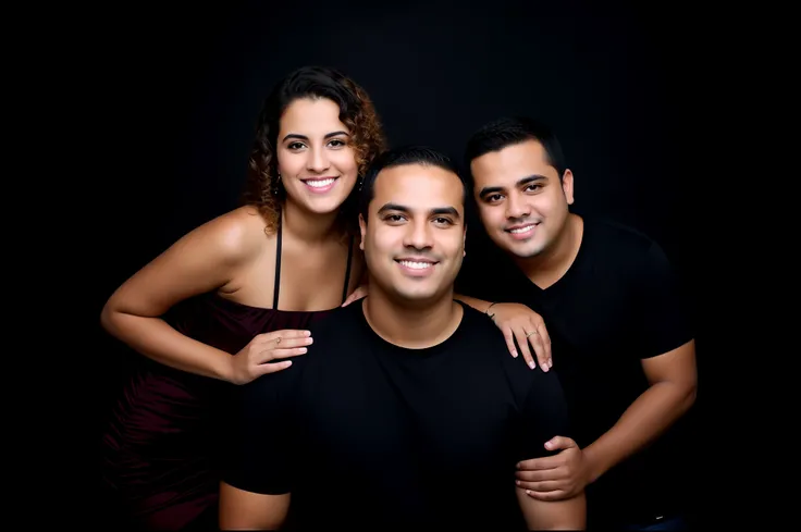 There are three people posing for a photo together in a studio, portrait of family of three, family photography, studio potrait, color studio portrait, family portrait, home fotografia retrato, studio portrait photography, award winning studio photo, studi...