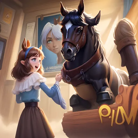 Disney Pixar movie poster with a brown horse with black mane