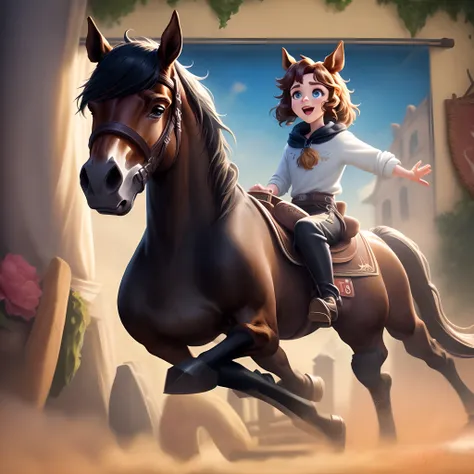 Disney Pixar movie poster with a brown horse with black mane