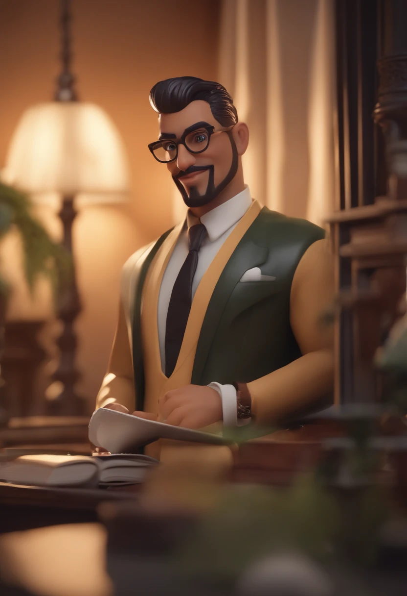 Personnage de dessin animé d’un homme portant des lunettes noires et une chemise verte, Un personnage animé, Caractère stylisé, Rendu de style d’animation, 3D stylisée, Rendu Arnold Maya, Rendu 3D stylisé, Toon Render Keyshot, Caractère 3D, Caractère 3D, R...