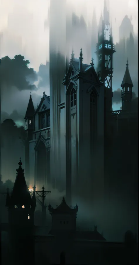 mystical place, ((a complex of academy)), lights are on in the windows, dark colors, gloomy atmosphere, mysticism, natural glare, dark colors, twilight, mansion behind, horror, realistic wide angle, mansion in the background, scary fog, realistic textures,...