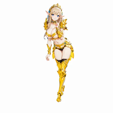 ​masterpiece、top-quality、ighly detailed、hight resolution、１６ｋ、fullnude、Boob proportions、golden armour、Very thin skirt、Full body like、Very white skin、Beautiful fingers、Anime girl with very big breasts and big breasts posing naked、Perfect Style、elvish、no-bra、...