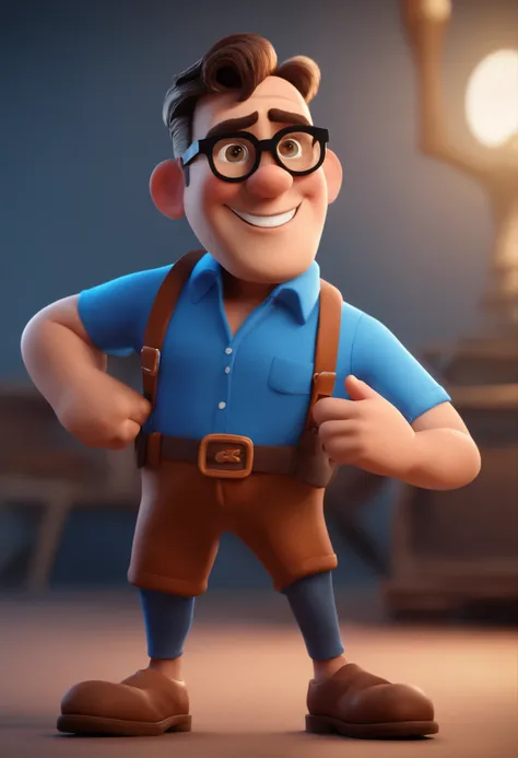 Cartoon character of a man with black glasses and a blue shirt, animation character, Caractere estilizado, animation style rendering, 3D estilizado, Arnold Maya render, 3 d render stylized, toon render keyshot, Personagem 3D, Personagem 3D, 3d rendering st...