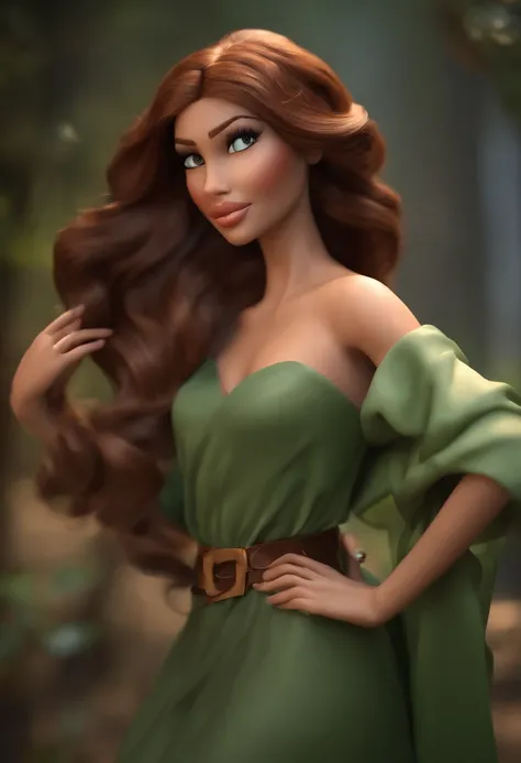 personnage de dessin animé d’une femme voilée avec un voile marron et une chemise large vert kaki , personnage d’animation, Caractère stylisé, Rendu de style d’animation, 3D stylisée, Rendu Arnold Maya, Rendu 3D stylisé, Toon Render Keyshot, Caractère 3D, ...