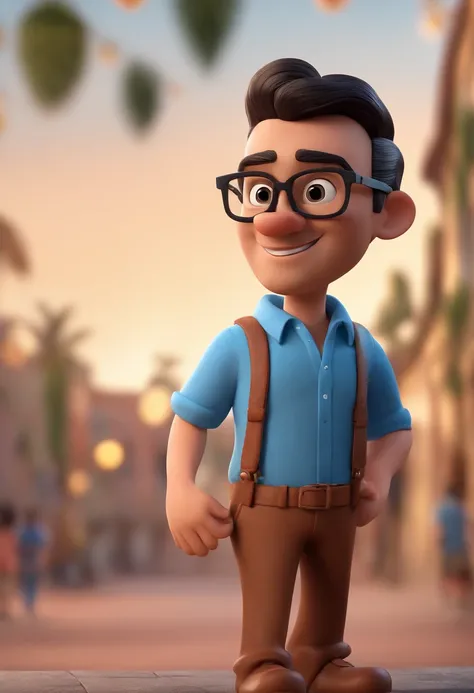 Cartoon character of a man with black glasses and a blue shirt, animation character, Caractere estilizado, animation style rendering, 3D estilizado, Arnold Maya render, 3 d render stylized, toon render keyshot, Personagem 3D, Personagem 3D, 3d rendering st...