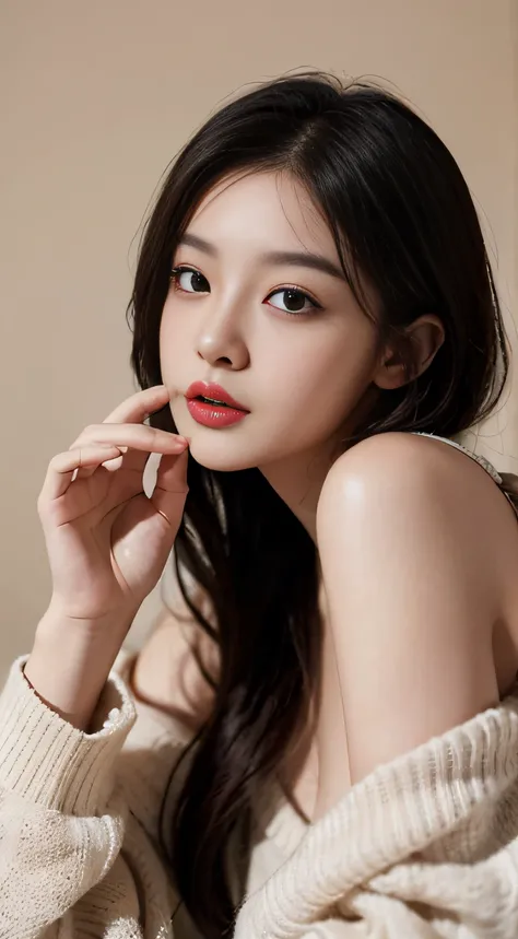 top Quority，Ultra-clear resolution,  Chinese teenager 25 years old. Seductive, Charming, voluptuous figure, Thin, Slender. Skinny, Chest reduction, Innocent face, Its a perfect face, White skin, Perfect chest, make up face. Orange lipstick. lipstick. Eye d...